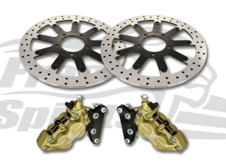 Free Spirits Bolt-In Upgrade Braking Kit With Gold Calipers & Black Rotors Diameter 340mm For Triumph Thruxton S Models (303826)