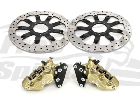 Free Spirits Bolt-in Upgrade Braking Kit In Gold For Triumph Bonneville T120 Motorcycles (4 Piston Calipers & Rotors Diameter 340mm) (303827)