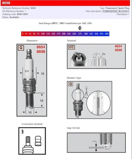 Champion Spark Plug  Power Sport 8698-1 (8698/T10)